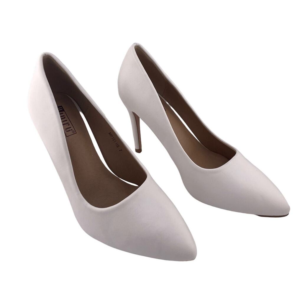 NWOB Idifu White Faux Leather Pointed Toe Heel Pumps Size 7M